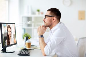 Photo of a video interview taking place